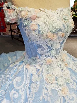 Princesė Tiulio Nėrinių Gėlių ornamento formavimas Mėlyna Ilgai Prabangių vakarinių Suknelių Realių Vakare Gown 2018 Naujas Vestido De Festa KC27