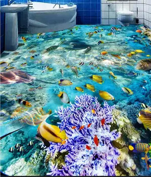 Pritaikyti 3D Grindys, Sienų Apmušalai Ocean World Vinilo Grindų danga pvc lipni Tapetai
