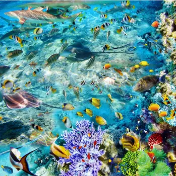 Pritaikyti 3D Grindys, Sienų Apmušalai Ocean World Vinilo Grindų danga pvc lipni Tapetai