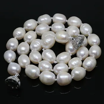 Puikus baltas natūralūs gėlo vandens barelį gražus ryžių perlų karoliukus, 7*8mm 11*13mm aukštos klasės necklalce moterų papuošalai 18inch B1457