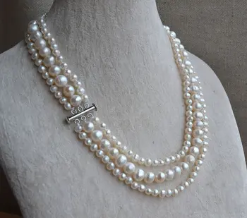 Puikus Perlų Vėrinį ,Žavinga Balta Spalva Bulvių Formos Realių Gėlavandenių Perlų Vėrinį, AA 5-9MM 17-19 cm