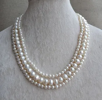 Puikus Perlų Vėrinį ,Žavinga Balta Spalva Bulvių Formos Realių Gėlavandenių Perlų Vėrinį, AA 5-9MM 17-19 cm