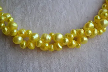 Puikus Perlų Vėrinį ,Žavinga Geltona Spalva Bulvių Formos Nekilnojamojo Gėlavandenių Perlų Vėrinį, AA 6-7MM 18 cm
