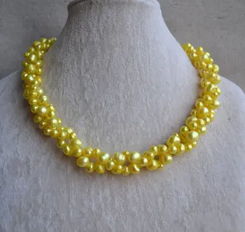 Puikus Perlų Vėrinį ,Žavinga Geltona Spalva Bulvių Formos Nekilnojamojo Gėlavandenių Perlų Vėrinį, AA 6-7MM 18 cm