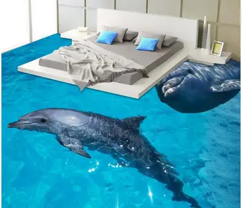 PVC vandeniui grindų Delfinai Povandeninį Pasaulį 3D stereoskopinis vonios kambario grindų lipnios 3D grindų