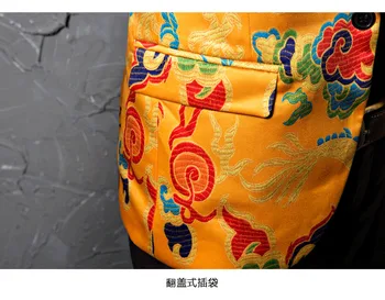 PYJTRL Marškinėliai Vyrams Plius Dydis M-5XL Fashion Gold Dragon Spausdinti Liemenė Kinų Stiliaus Chaleco Hombre Colete Mens Vestuvių Liemenė