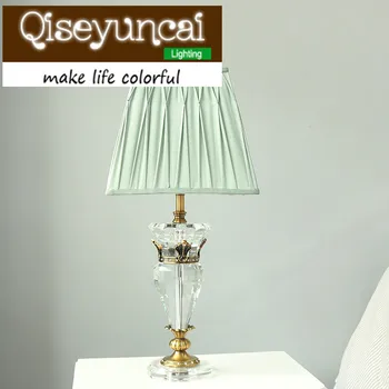 Qiseyuncai Europos stiliaus jaukus miegamasis 3 spalvos K9 kristalų stalo lempa modernus paprastumas ir prabanga, aukštos klasės mados apšvietimas