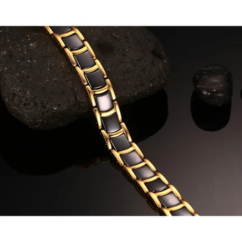 Rainso Sveikatos Apyrankė Vyrams Juodojo Aukso spalvos Volframo Plieno Terapijos Magnetinės Apyrankės su Hematitas Aukštos Kokybės JEW01434