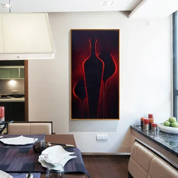 Ranka-dažytos Aukštos Kokybės Abstrakčiai Vynas, Aliejus, Tapyba ant Drobės Tamsios Spalvos Vynas Tapybos Virtuvės ir Valgomojo Puošmena