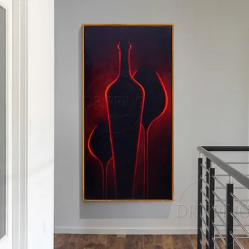 Ranka-dažytos Aukštos Kokybės Abstrakčiai Vynas, Aliejus, Tapyba ant Drobės Tamsios Spalvos Vynas Tapybos Virtuvės ir Valgomojo Puošmena