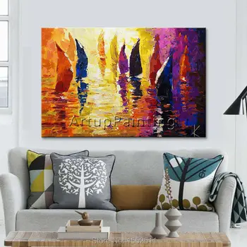 Rankomis dažyti abstrakčiai aliejaus tapybai valtis laivo plaukiojimo drobė, aliejus, tapyba Sienos menas Nuotraukas kambarį šiuolaikinių tapetų 4