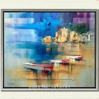 Rankomis dažyti abstrakčiai aliejaus tapybai valtis laivo plaukiojimo drobė, aliejus, tapyba namų puošybai iliustracijos