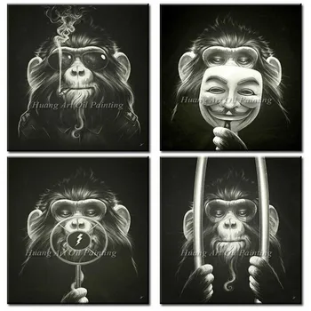 Rankomis Dažyti Abstrakčiai Gyvūnų Juodojoje Naftos Tapyba Ant Drobės, Sienos Meno Orangutans Paveikslų Kambario Dekoro Funnky Beždžionė Paveikslai