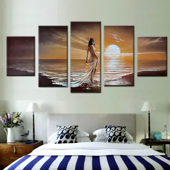 Rankomis dažyti aliejus, tapyba ant drobės sunset beach kraštovaizdžio jūros mergina seksualus naked nude drobė paveikslų gyvenimo kambario sienos