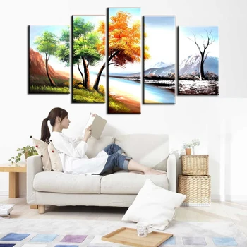 Rankomis dažyti aliejus, tapyba, sienų paveikslai tapyba miškų kraštovaizdžio nuotraukos, tapyba gali sutapti 5vnt/set WX-1507117