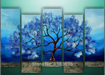 Rankomis Dažyti Modernios Medžio Sienų Tapybos Naftos Mėlyna Drobės Meno 5 Gabalas Abstrakčiai Namų Dekoro Nuotraukos Rinkiniai
