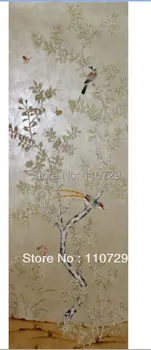 Rankomis dažyti Ne Austi šilko tapetų dažymas Vyšnių žiedų, paukščių, daug nuotraukų pasirinktinis
