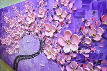 Rankomis dažyti Peilis Melsvai Violetinė Naftos Paveikslų Kambario Sienų Dekoras Šiuolaikinio Abstraktaus, Pink Gėlių Medžio Kraštovaizdžio Tapyba ant Drobės