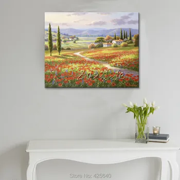 Rankomis dažyti Viduržemio jūros regiono sodo peizažas sėdint kambarį puošia sienos nuotraukų, tapybos ant drobės meno 03