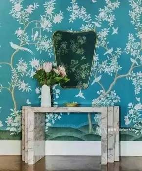 Rankomis dažyti šilko tapetai tapyba su gėlių paukščių vertus, dažytos sienos popieriaus svetainė/valgomasis kambarys/studija/TV/Sofa/veranda fone