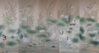 Rankomis dažyti šilko tapetų dažymas lotus su paukščių/Mandarinų antis/automobiliniai/žuvies/drugelis ranka-dažytos daug nuotraukų pasirinktinis