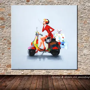 Rankomis tapytos Drobės Sienos Menas Abstraktus Aliejaus Tapybai Namų Puošybai Šiuolaikinio Meno Sienos Nuotrauka Mados Moterų Motociklas
