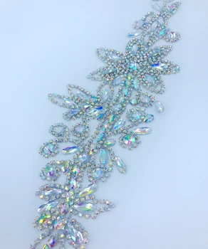 Rankos aišku, AB spalva crystal pleistrai apipjaustymas Cirkonio aplikacijos ant akių 41*13cm viršuje suknelė