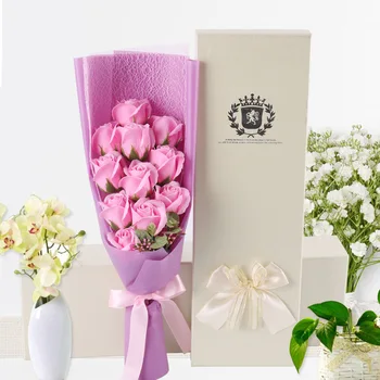 Rankų darbo, 11 rožės gėlių puokštė Dovanų dėžutėje muilo riešutų gimtadienis, Valentino Diena, Motinos Diena dovana