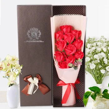 Rankų darbo, 11 rožės gėlių puokštė Dovanų dėžutėje muilo riešutų gimtadienis, Valentino Diena, Motinos Diena dovana