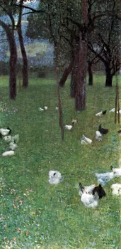 Rankų darbo aliejaus tapybai reprodukcijai Po Lietaus, taip pat žinomas kaip Sodas su Viščiukų Sankt Agatha Gustavo Klimto