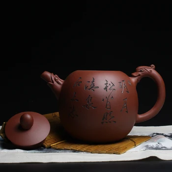 Rankų darbo dideli Zisha arbatinukas didelės talpos rūdos Yixing su filtru drakonas kiaušinių arbatinukas užrašu 1200ml didelis arbatinukas