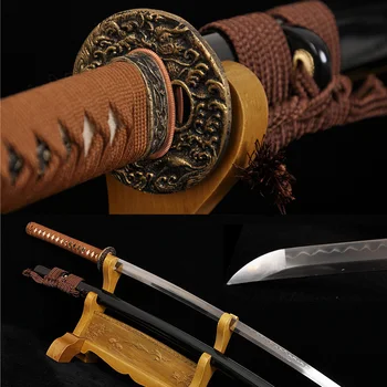 Rankų darbo Japonijos Samurajų KARDAS KATANA Žalvario TSUBA Molio Grūdintas Tradicinių