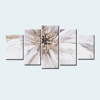 Rankų Piešimo 5 Gabalas Šiuolaikinio Abstraktaus Meno kūrinius didžiulis didelės baltos spalvos gėlių Naftos Tapyba Ant Drobės Sienų Apdailai Nuotraukų Rinkinys