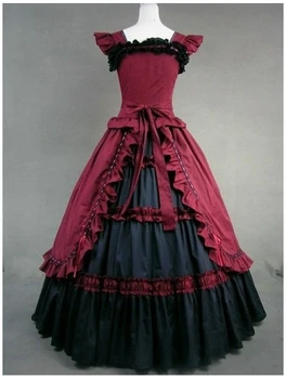 Raudona ir Juoda Vintage Gotikos Viktorijos Suknelė Ilga Moterų Clothings