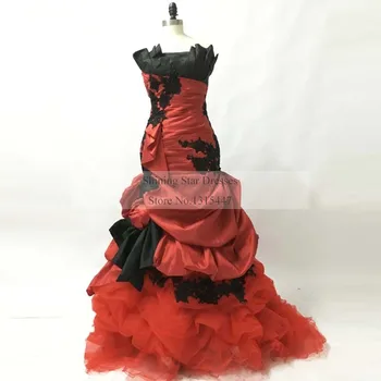 Raudona Juoda Undinė Vestuvių Suknelės 2017 LORIE Vestido De Novia Sirena Senovinių Nėrinių Appliques Prabangūs Vestuvinės Suknelės pagal Užsakymą