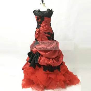 Raudona Juoda Undinė Vestuvių Suknelės 2017 LORIE Vestido De Novia Sirena Senovinių Nėrinių Appliques Prabangūs Vestuvinės Suknelės pagal Užsakymą