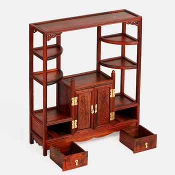 Raudonmedžio baldai modelio raudonos raudonmedžio miniatiūriniai baldai, knygų spintos miniatiūriniai medienos baldai, spintos antikvariniai papuošalai