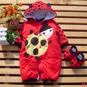 Raudonos Boružės Šiltas Rompers Žiemos Bebe Jumpsuit Kūdikių Gyvūnų Kostiumai Nešioti Naujagimį Mergina Romper Kūdikių Drabužiai Kūdikiams-Drabužiai