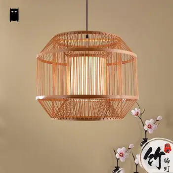 Raundas Bambuko PVC Žibintų lempų gaubtų Pakabukas Šviesos Rungtynių Azijos Rustykalnym Japonijos Stiliaus Kabo Lempa Blizgesio Luminaria Valgomasis