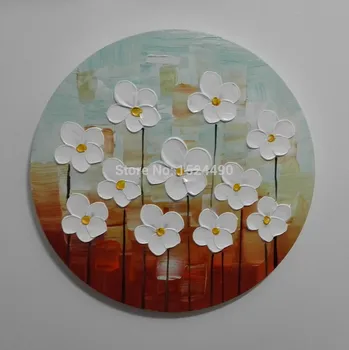 Raundas Tapybos 3Pcs/set handpainted baltos gėlės šiuolaikinės peilis tapybos ant drobės sienos meno kambarį įrėminti