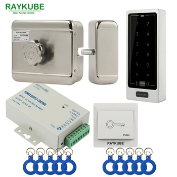 RAYKUBE Elektros Varikliu Užraktas Prieigos Valdymo Sistemos Rinkinys + Metalo Touch FRID Reader+Exit Mygtuką+ID Keyfobs