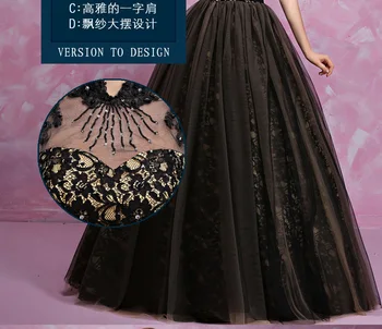 Realių prabangūs juodos spalvos gėlių nėriniais duobute šydas viduramžių suknelė Renesanso suknelė karalienės Viktorijos Belle Kamuolys suknelė