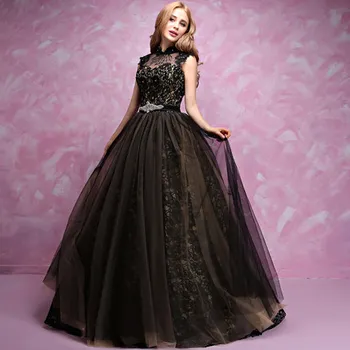 Realių prabangūs juodos spalvos gėlių nėriniais duobute šydas viduramžių suknelė Renesanso suknelė karalienės Viktorijos Belle Kamuolys suknelė