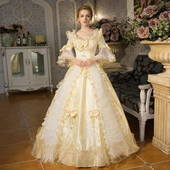 Realių šampano nėrinių derliaus ilgai kamuolys suknelė viduramžių suknelė Renesanso Suknelė karalienės Viktorijos suknelė cosplay kamuolys suknelė Belle
