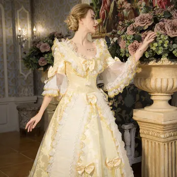 Realių šampano nėrinių derliaus ilgai kamuolys suknelė viduramžių suknelė Renesanso Suknelė karalienės Viktorijos suknelė cosplay kamuolys suknelė Belle