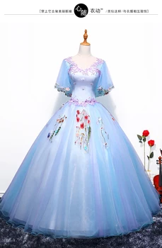 Realių šviesiai mėlynas drugelis rankovės siuvinėjimas royal court viduramžių suknelė karalienė Renesanso kamuolys suknelė princesė Viktorijos/Marie