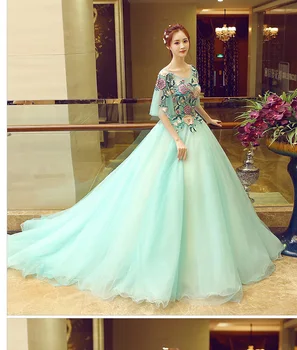 Realių šviesiai žalios spalvos gėlių siuvinėjimas duobute kamuolys suknelė Viduramžių ir Renesanso karalienė Dress Viktorija dress /princess Belle Kamuolys