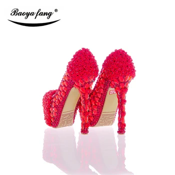 Red crystal gėlių vestuvių batai, Moterims aukštakulniai batai Siurbliai, odos vidpadis šalis suknelė batai moterų plius dydis, suapvalinti tne Siurbliai
