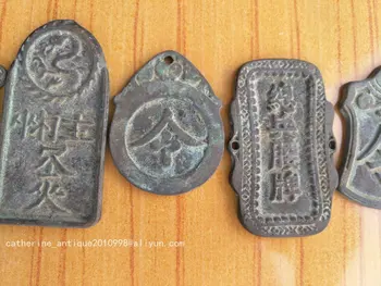 Retas Senas Tang Dinastijos bronzos Karinės išsiuntimo žetonas,5 gabalas/pak,Raižyti ornamentai,Rankų darbo amatų,surinkimo ir puošmena