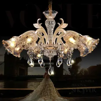 Retro Led chandelier glass lampshade Crystal Chandelier Lamp Penthouse Restaurant lustre cristal Living Room Lampadari Pendenti